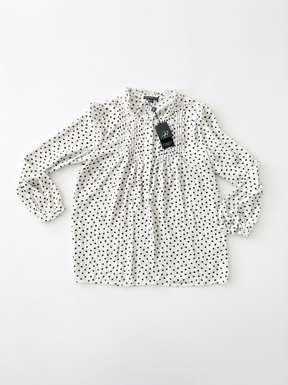 Adrianna Papell White Blouse with Black Heart Print